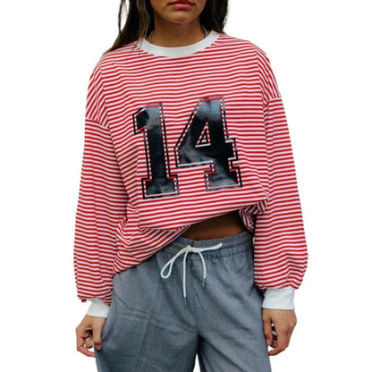 Hesaco Women Stripe Shirt Long Sleeve T-shirt Y2k Pullover Lounge Going Out Top Jersey Top Autumn Streetwear Color Block Tees