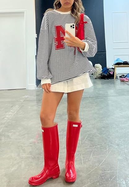 Hesaco Women Stripe Shirt Long Sleeve T-shirt Y2k Pullover Lounge Going Out Top Jersey Top Autumn Streetwear Color Block Tees