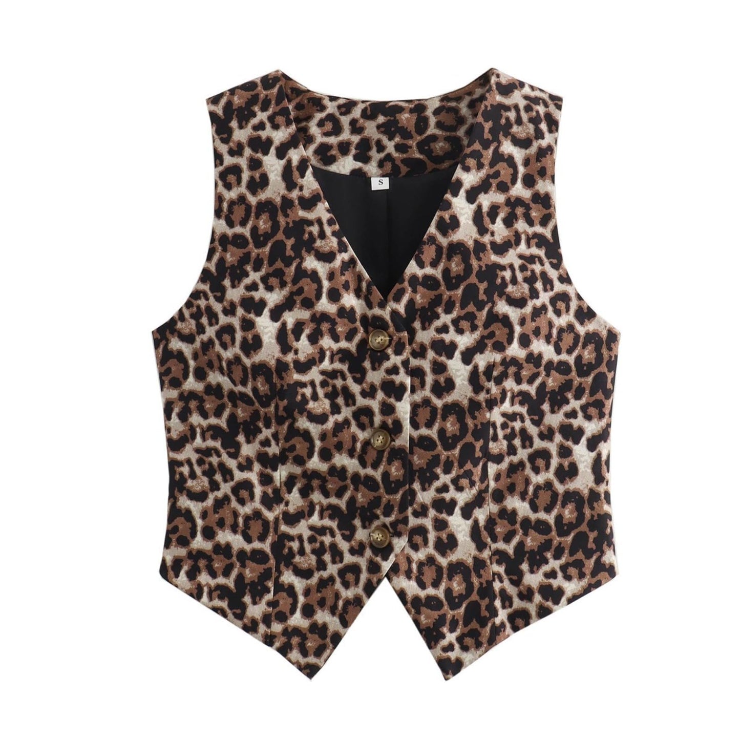 Hesaco Leopard Print Top Womens Leopard Vest Casual Button Down Sleeveless Vest Fully Lined V Neck Business Jacket Waistcoat