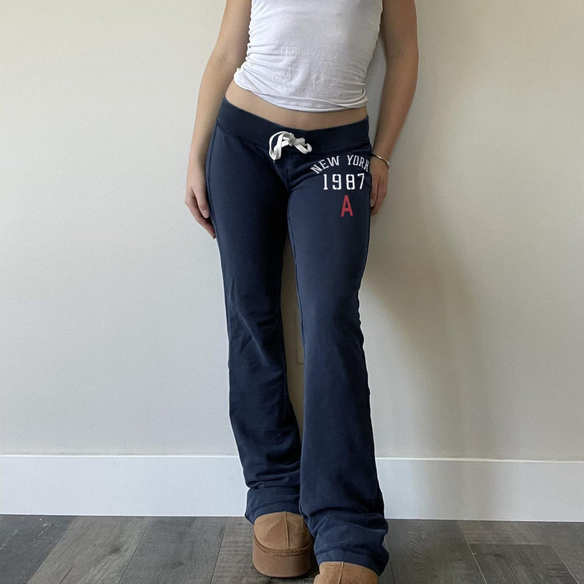 HESACO Sweatpants Y2K Flare Pants Streetwear | Color: Dark Blue | Image 3