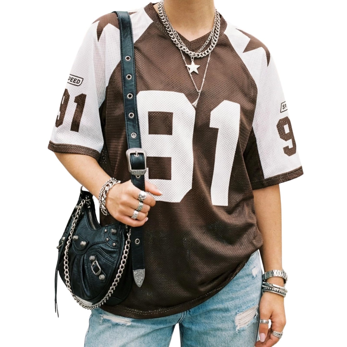 Hesaco Womens Graphic Tees - Oversized Jersey Summer Top Jersey Top Coquette Clothes Y2k Streetwear Short Sleeve Shirts