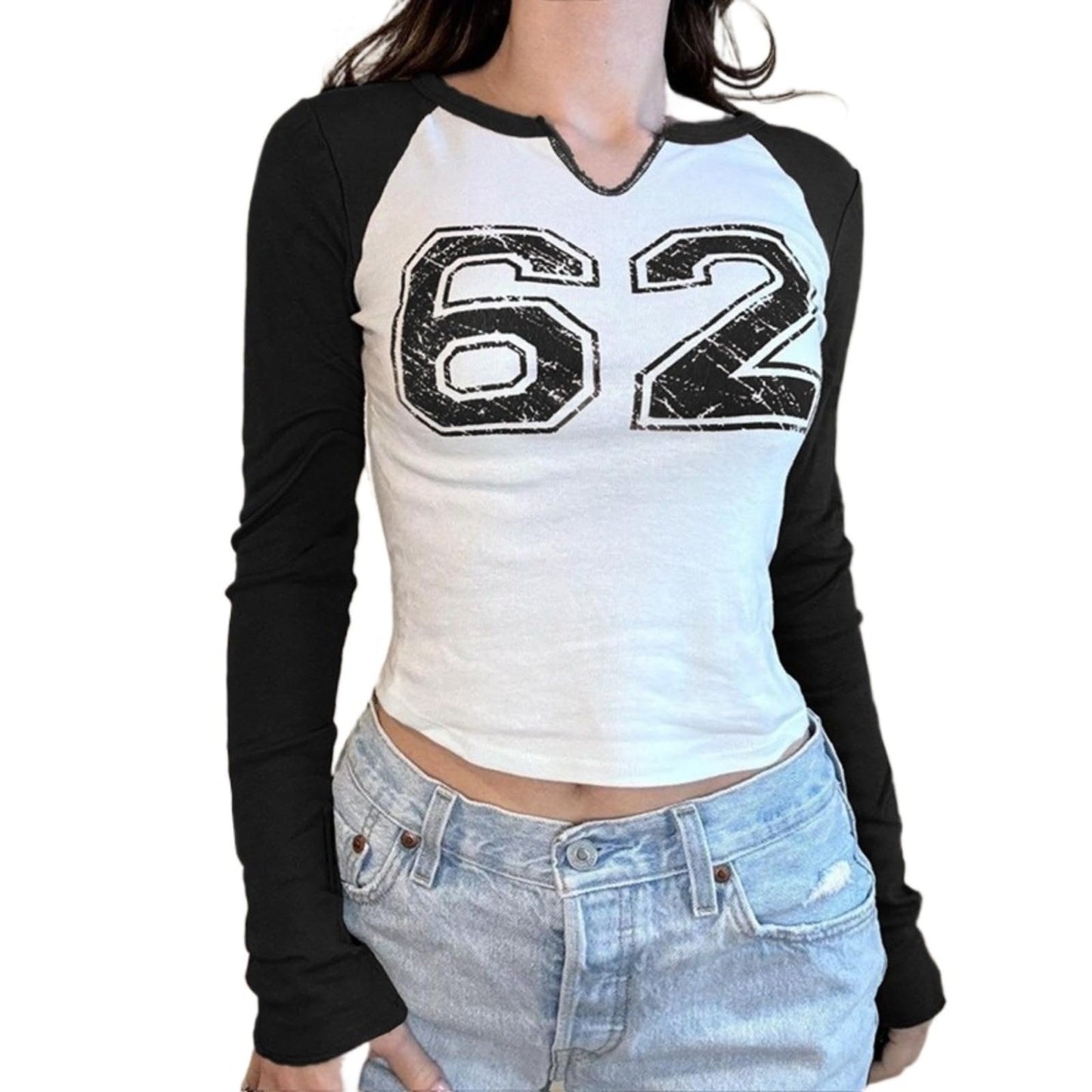 Hesaco Jersey Shirts for Women Jersey Top Number Shirts for Women Jersey Crop Top Jerseys Y2k Streetwear Long Sleeve Shirts