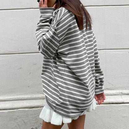 Hesaco Oversized Tshirts for Women Y2k Striped Shirt Long Sleeve Sweatshirt Casual Loose Pullover Y2K Shirt Top Fall Tops