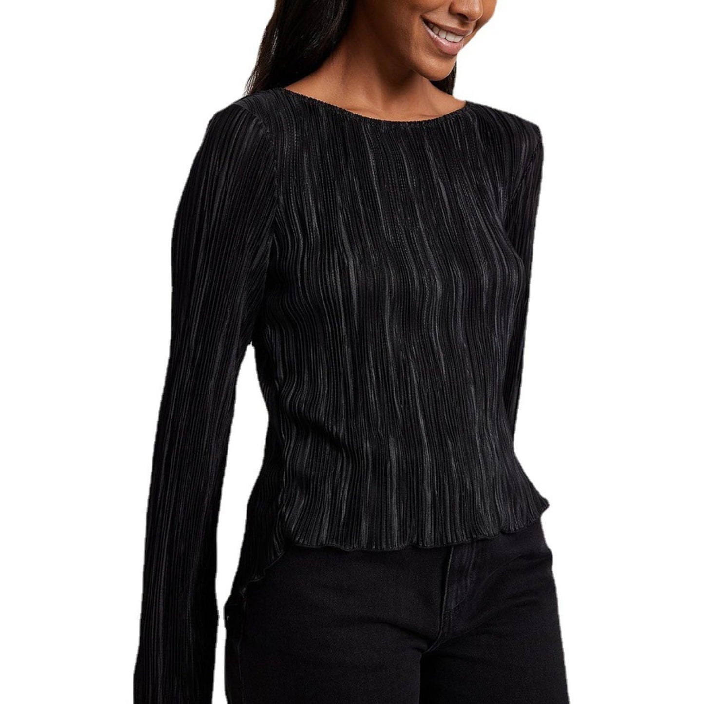 Hesaco Shirts for Women - Long Sleeve Crop Top Loose Fitted Crewneck Tops Tie Top Bell Sleeves Top Casual Y2k Outfits Clothes