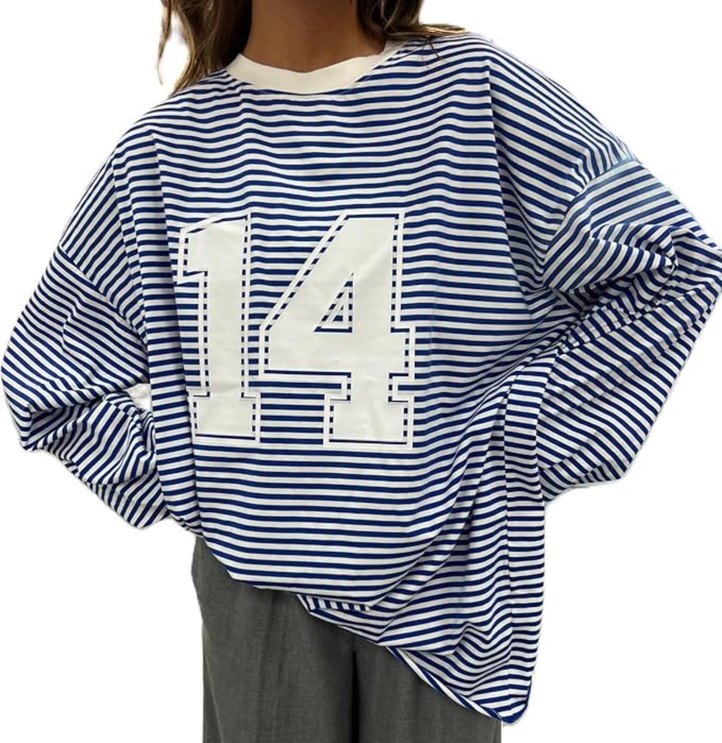 Hesaco Women Stripe Shirt Long Sleeve T-shirt Y2k Pullover Lounge Going Out Top Jersey Top Autumn Streetwear Color Block Tees
