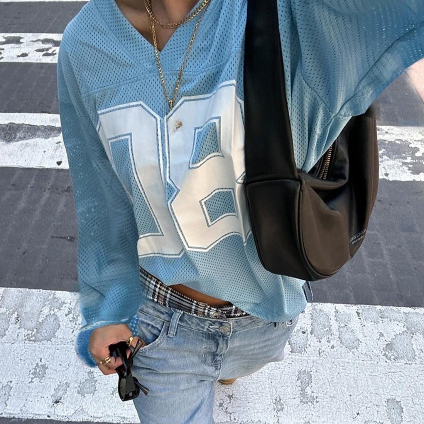 Hesaco Jersey Shirts for Women Oversized Jersey Jersey Top Jerseys Number Shirts for Women Y2k Streetwear Long Sleeve Shirts