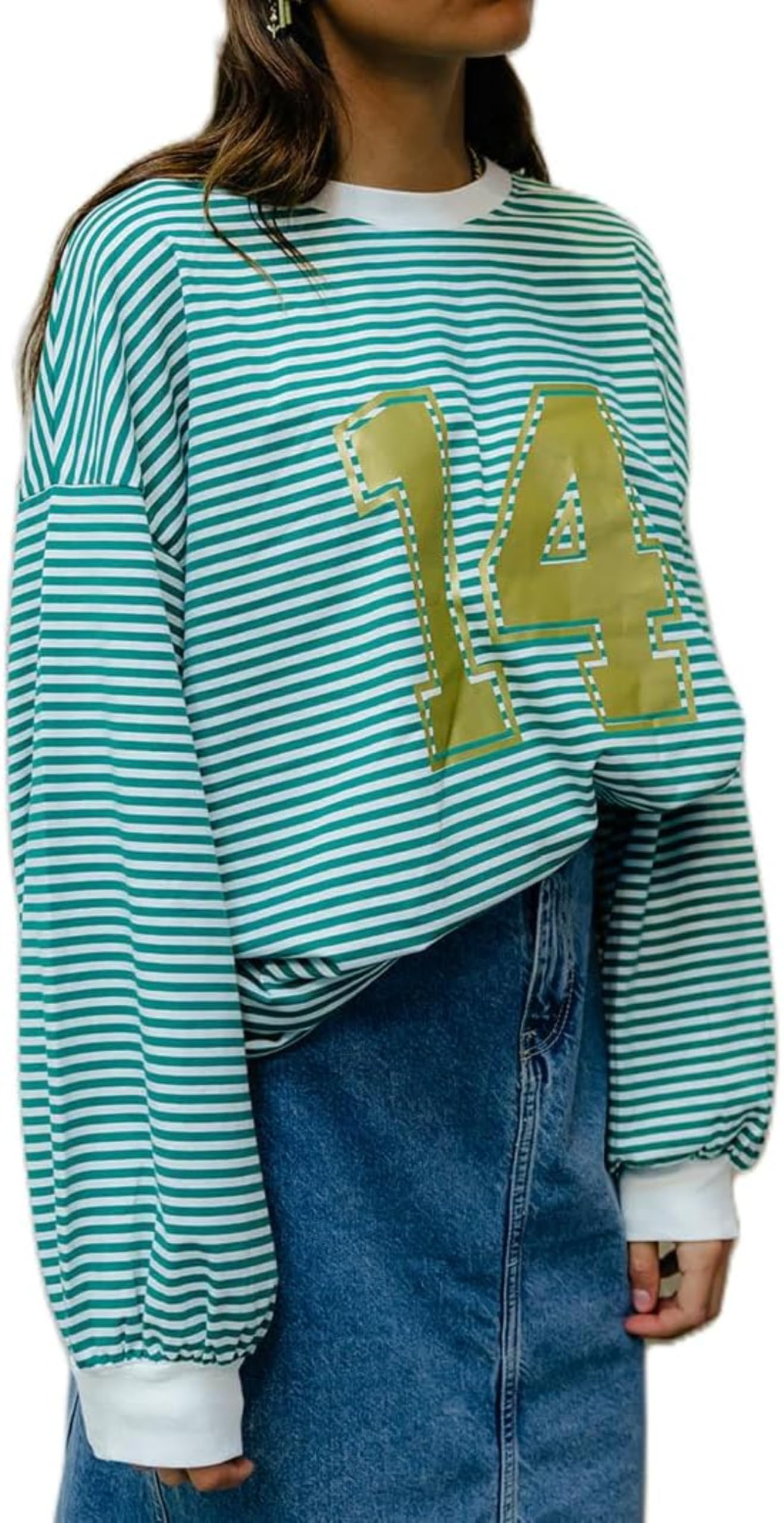 Hesaco Women Stripe Shirt Long Sleeve T-shirt Y2k Pullover Lounge Going Out Top Jersey Top Autumn Streetwear Color Block Tees