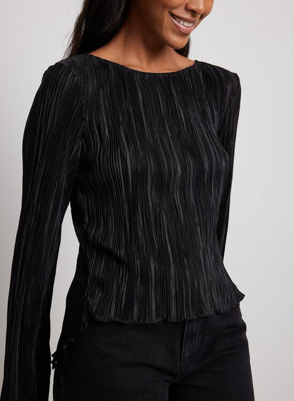 Hesaco Shirts for Women - Long Sleeve Crop Top Loose Fitted Crewneck Tops Tie Top Bell Sleeves Top Casual Y2k Outfits Clothes