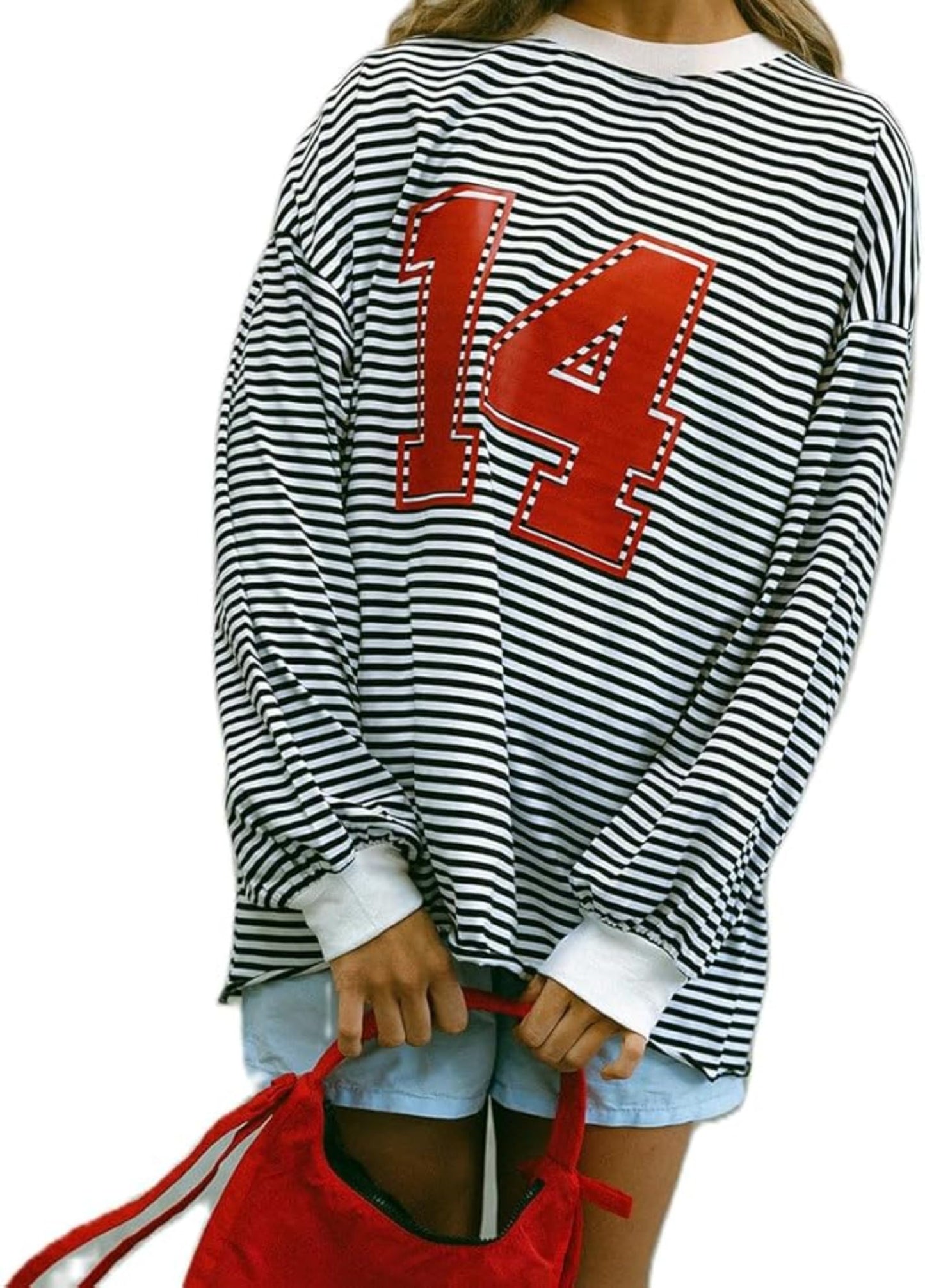 Hesaco Women Stripe Shirt Long Sleeve T-shirt Y2k Pullover Lounge Going Out Top Jersey Top Autumn Streetwear Color Block Tees