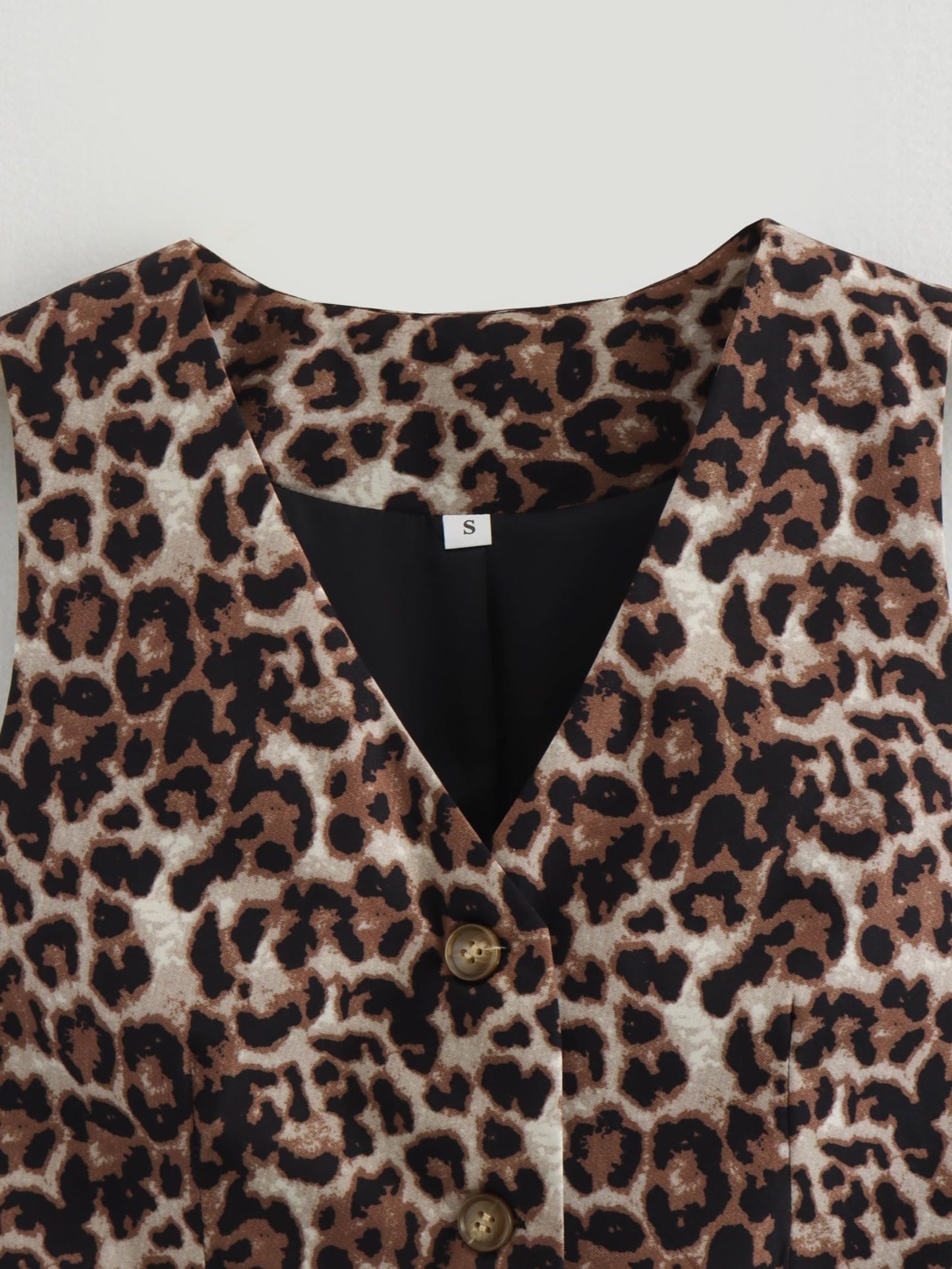 Hesaco Leopard Print Top Womens Leopard Vest Casual Button Down Sleeveless Vest Fully Lined V Neck Business Jacket Waistcoat