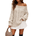 Oversized Off Shoulder Sweater Women Cable Knit Chunky Sweater Top