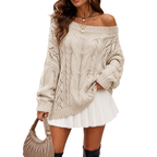 Oversized Off Shoulder Sweater Women Cable Knit Chunky Sweater Top