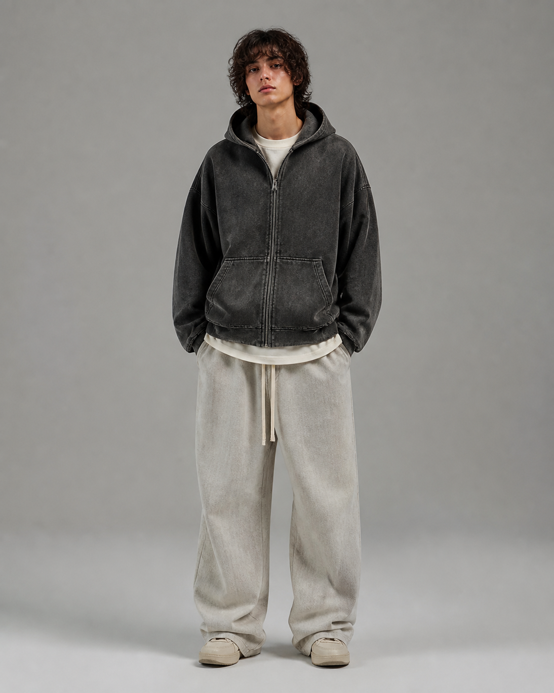 Afterhours zip hoodie in Washed Charcoal