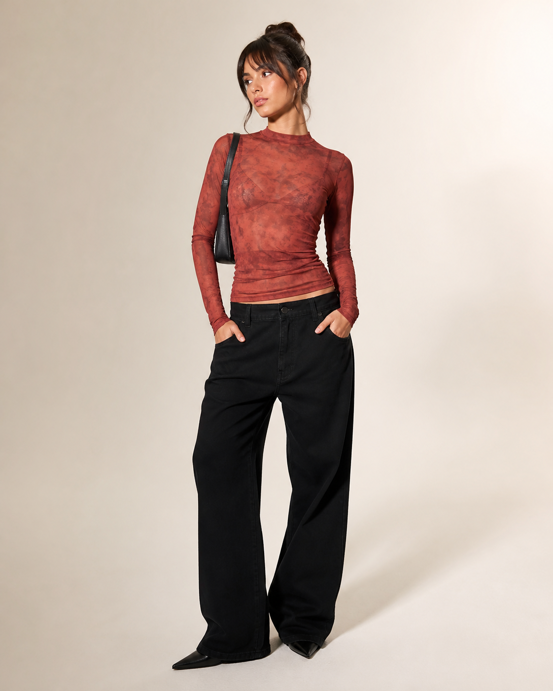 Axis mesh long sleeve top in Oxide